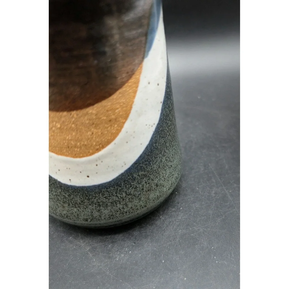 Studio Pottery Vase Abstract Multi Glaze Stoneware Vessel Signed 5.5